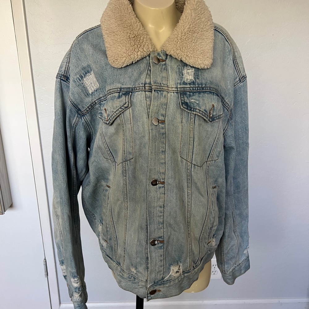 Free people Denim Jacket with Sherpa Collar